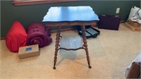 Solid oak stand table with glass ball claw feet