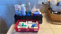 Lot of hygiene items mostly full and lots of