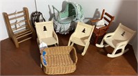 D2) Dolls: Doll furniture - doll buggy, chairs and