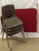 NW). 4 VINTAGE HARD PLASTIC SCHOOL CHAIRS AND