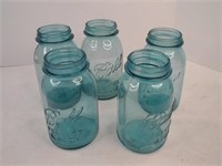 5 blue canning jars