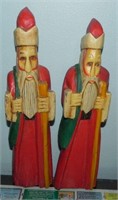 Pair of Wood Carved Santa Sculptures