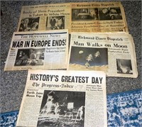 (5) Vintage Major Headlines Newspapers
