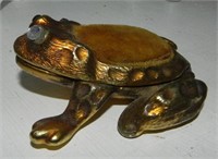 Gold Tone Bejeweled Eyes Frog Pin Cushion Box