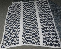 Crocheted White, Blue, Gray Blanket