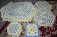 Vintage Yellow/Blue Crochet Placemats, Trivets,