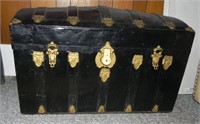 Antique Steamer Trunk, Black with Gold Accents