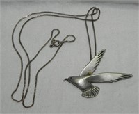 Vtg Pewter Bird Pendant, .925 Sterling Chain