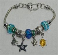 Silver Tone Nautical Theme Glass Beads Bracelet