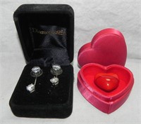 Diamonique Earrings & Red Heart Stone Pendant