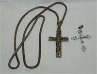 Sterling Silver Cross Necklace/Rhinestone Cross