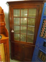 Very Nice Antique 3-Door Corner Hutch w/Key