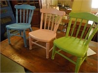 3 Vintage Wooden Kids Chairs