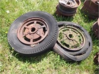 (2) Antique Spoke Wheels & Tires