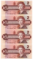 4 Consecutive 1986 Bank of Canada $2 Notes