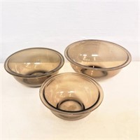 Pyrex brown glass mixing bowl set; 10", 8" & 6.5"
