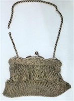 German silver antique mesh purse, chain strap...