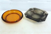 Vintage glass ashtrays; dark gold & smoked gray