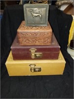 Vintage jewelry boxes; wood box, burgundy...
