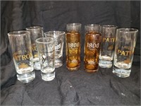 PATRON, 1800 & SAUZA  tequila shot glasses (10)