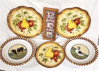 Americana plates: colorful fruit, duck & pig...