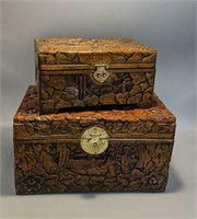 Vintage Oriental Wood Carved Boxes/Trunks.
