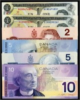 Lot of 6 Bank of Canada Notes