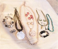 Multi-strand necklaces, 5 pierced earrings &