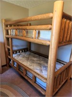 Wooden log bunk bed w/2 good mattresses