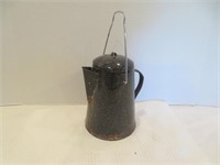 Enamel Coffee Pot w/ Lid - Very Worn - 8" H