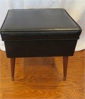 Mid Century Storage Ottoman- vinyl upholstery-wood