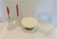 Cake Pedestal-Square Bowl + plate-Candle holders