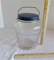 Glass jar w/wire handle & metal lid