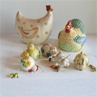 Decorative Chickens & 5 animal ornaments