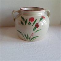 Stoneware jar w/handles-hand painted-no lid