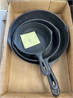 3 MADE IN TAIWAN CAST IRON PANS