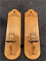 Pair OF Vintage Wooden Wall Sconces Candle Holders