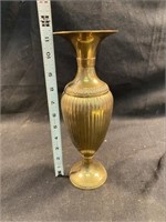 Brass Vase Vintage Ribbed Texture 11.5" H x 4" H