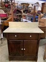 Antique Wash Stand W/ Marble Top And Towel Bar