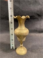 Vintage Brass Vase From India Etched W/ Fluted