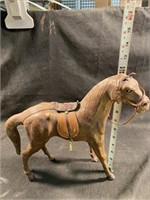 Real Leather Horse Figurine W/ Saddle And Bridle