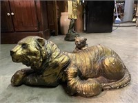 Tiger And Clubs Statue Bronze Colored Some