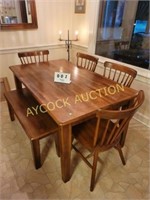Kitchen table, bench & 4 chairs (wooden)