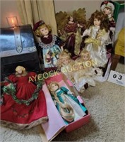 Group of collectible dolls & tree topper angel