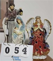 Nativity scene figurine & angel figurine that