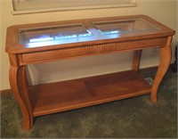 Oak Sofa Table w/ 2 Panel Glass Top