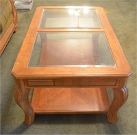 Oak Coffee Table w/ 2 Panel Glass Top