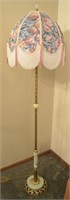 Vintage Parlor Lamp w/ Cloth & Fringe Floral Shade