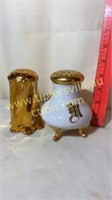 M and gold sugar shakers