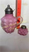 Fenton frosted pink cruet and shaker